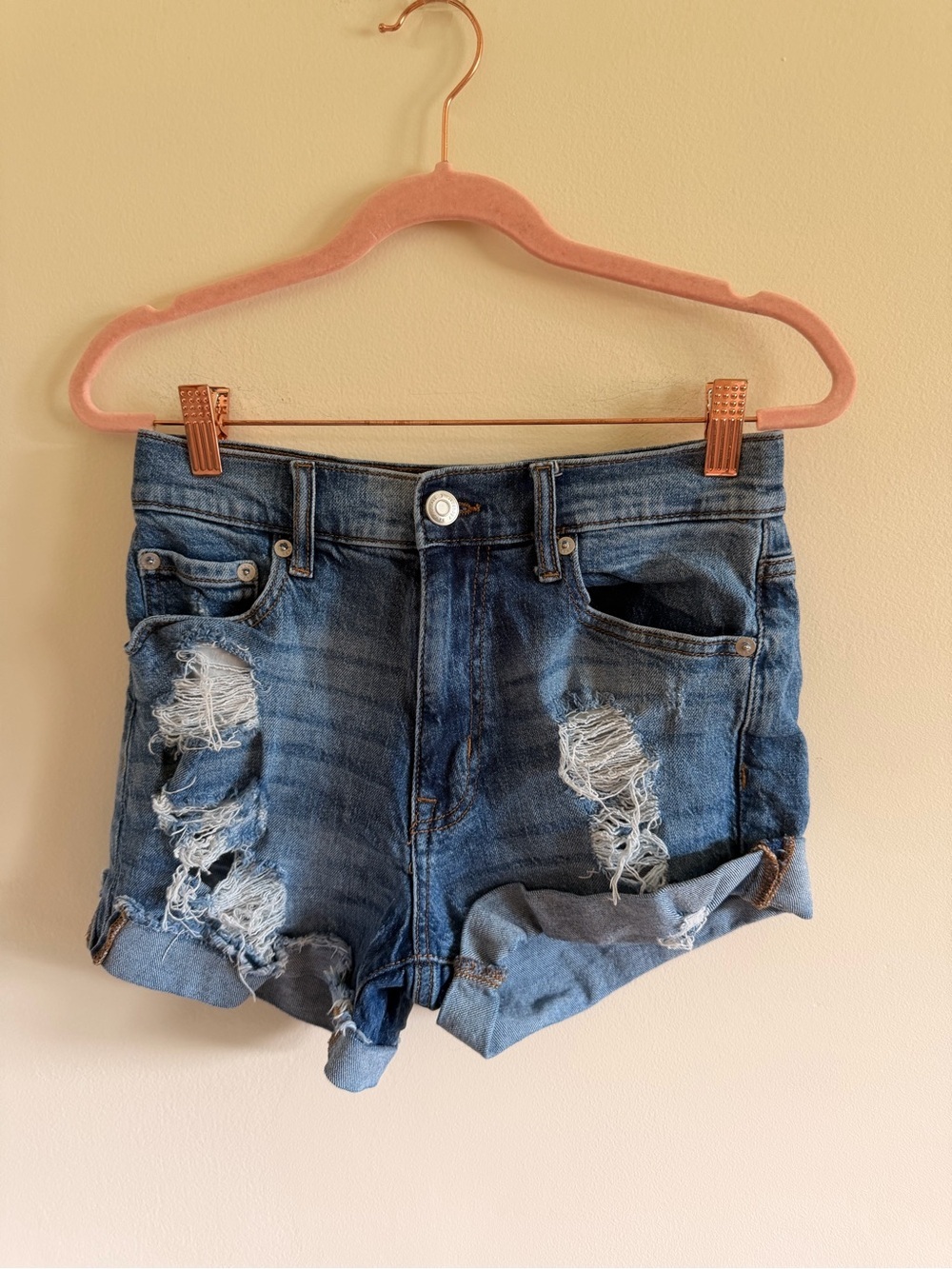 Aeropostale Mom Frayed Roll-Hem Denim Shorts - Blue